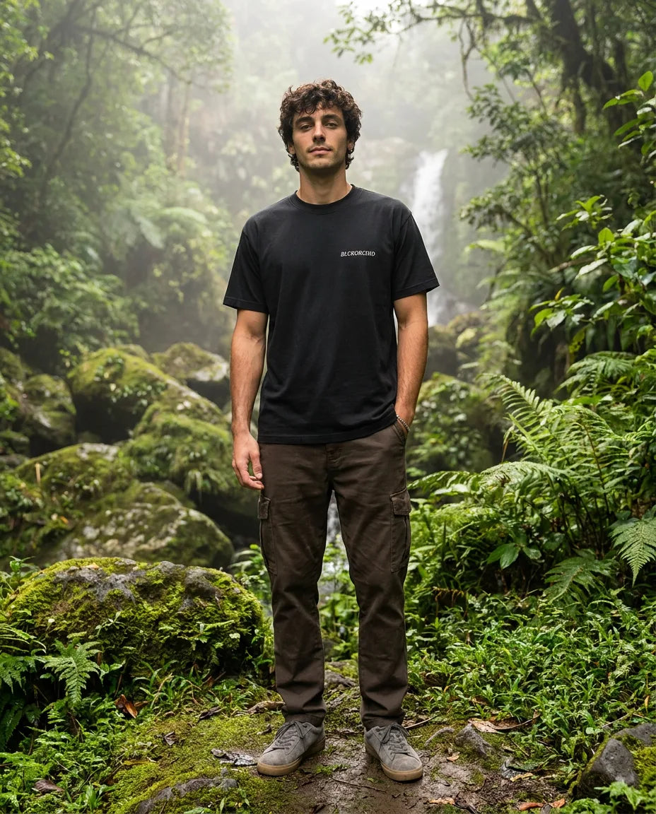 Model wearing the Tiger River Tee front view