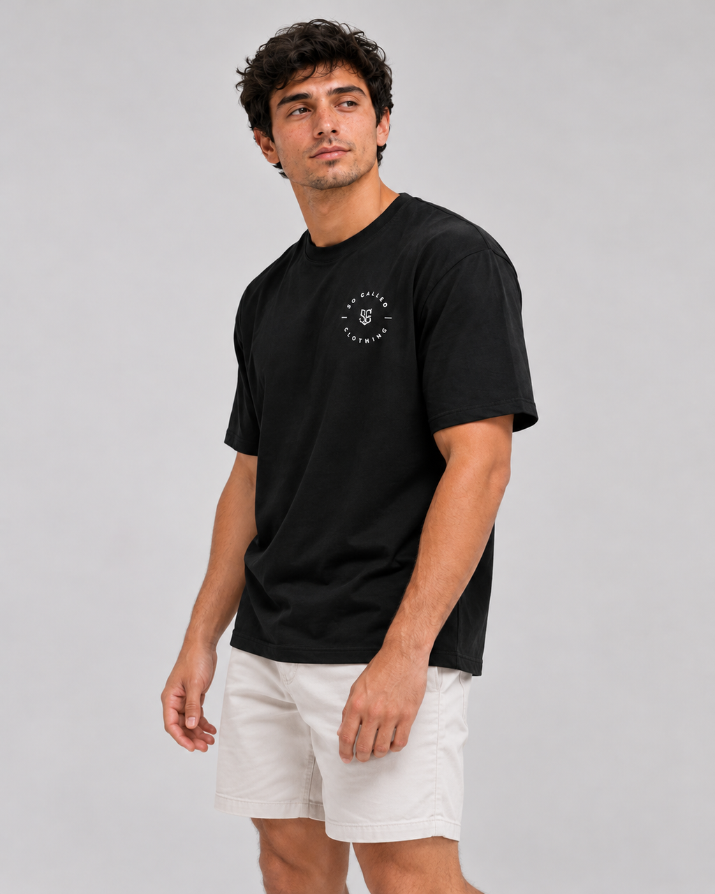 Color: Black | View: Side | Essential Logo Tee