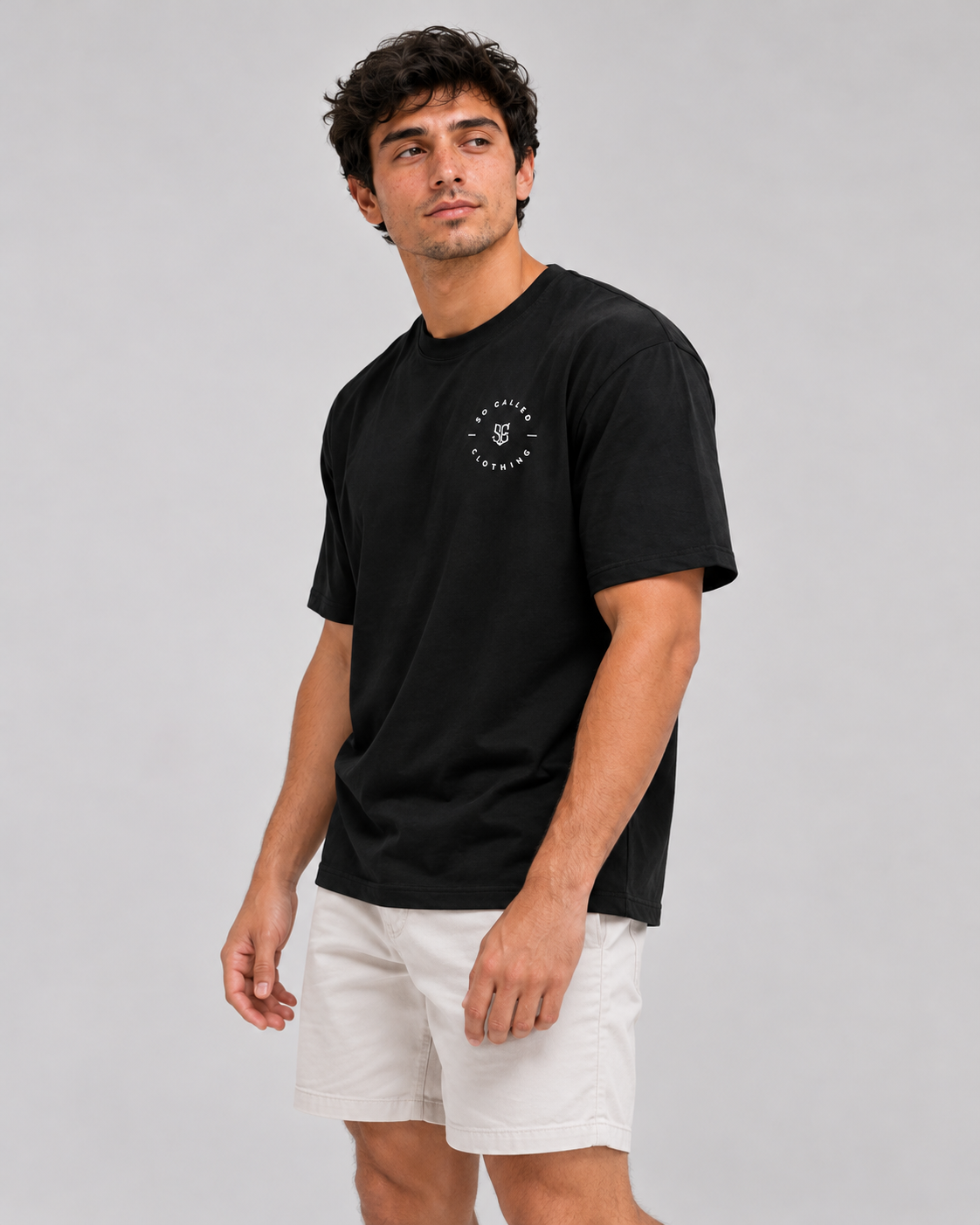 Color: Black | View: Side | Essential Logo Tee
