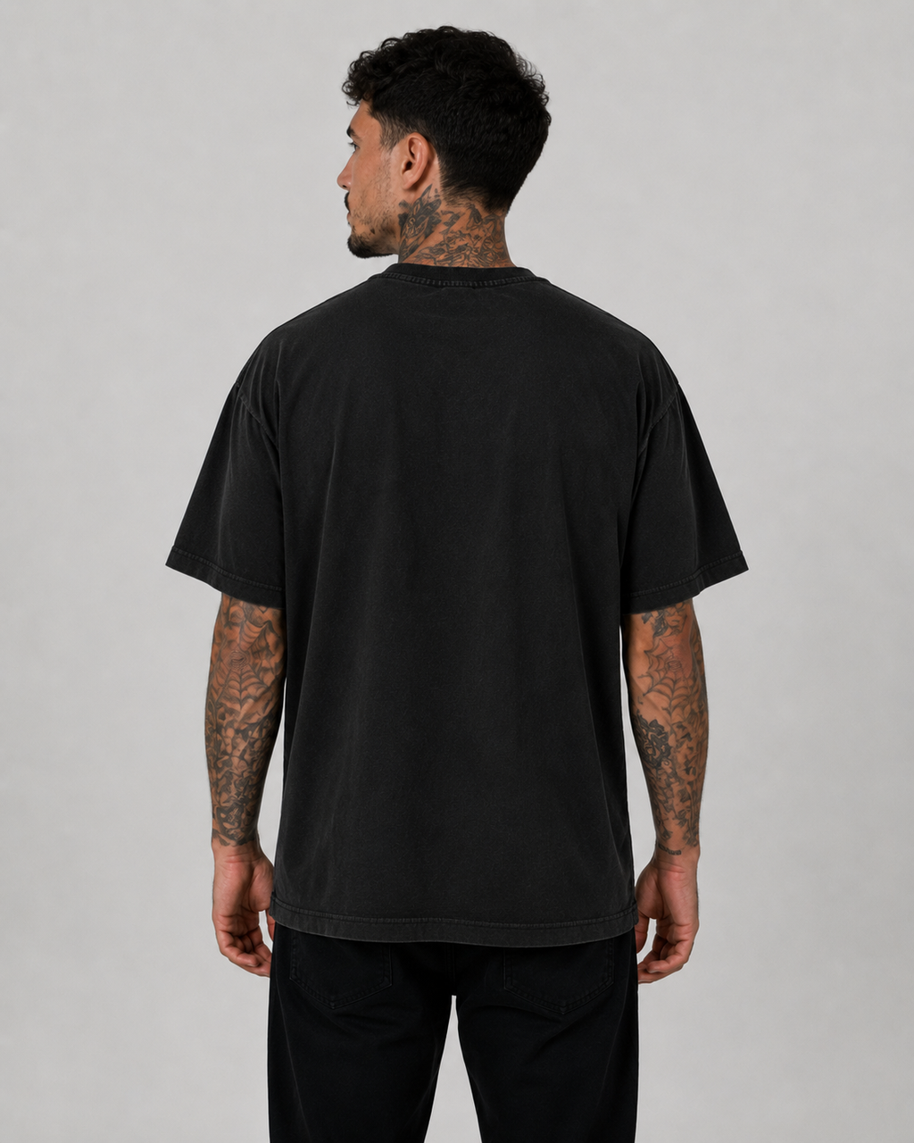 Panda graphic T-shirt in black, back view