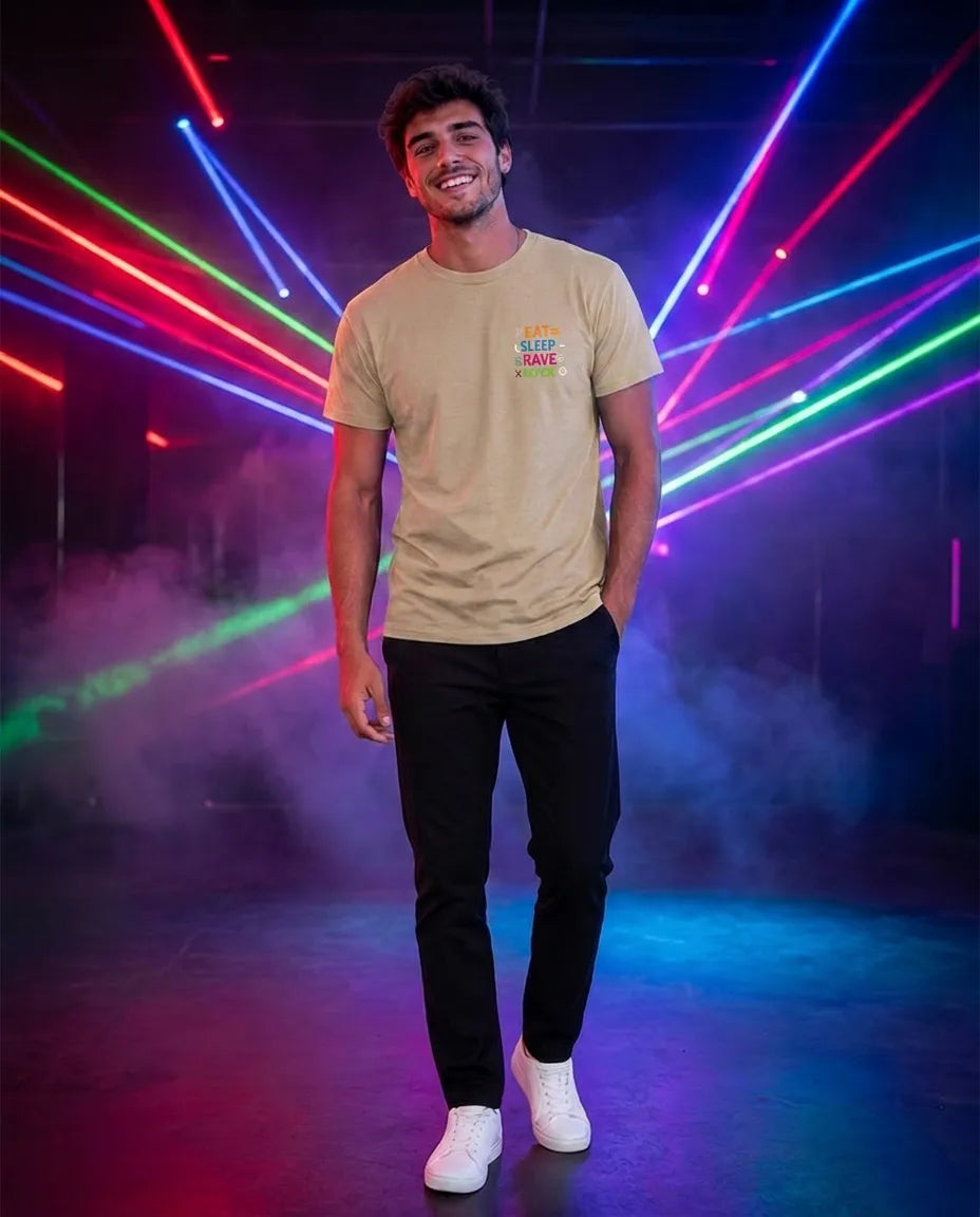 Color: Beige | View: Front | Eat Sleep Rave Repeat Tee