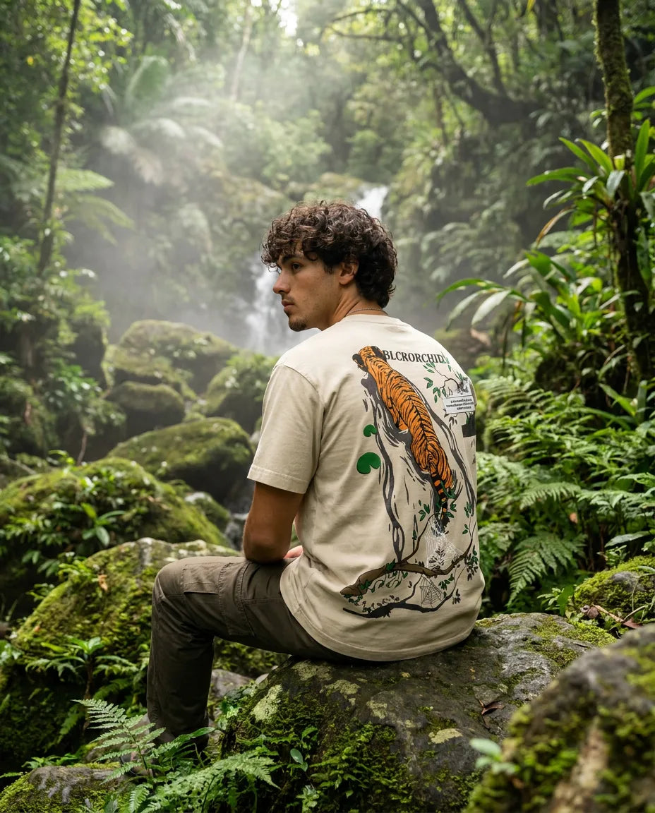 Color: Beige | View: Model | Tiger River Tee