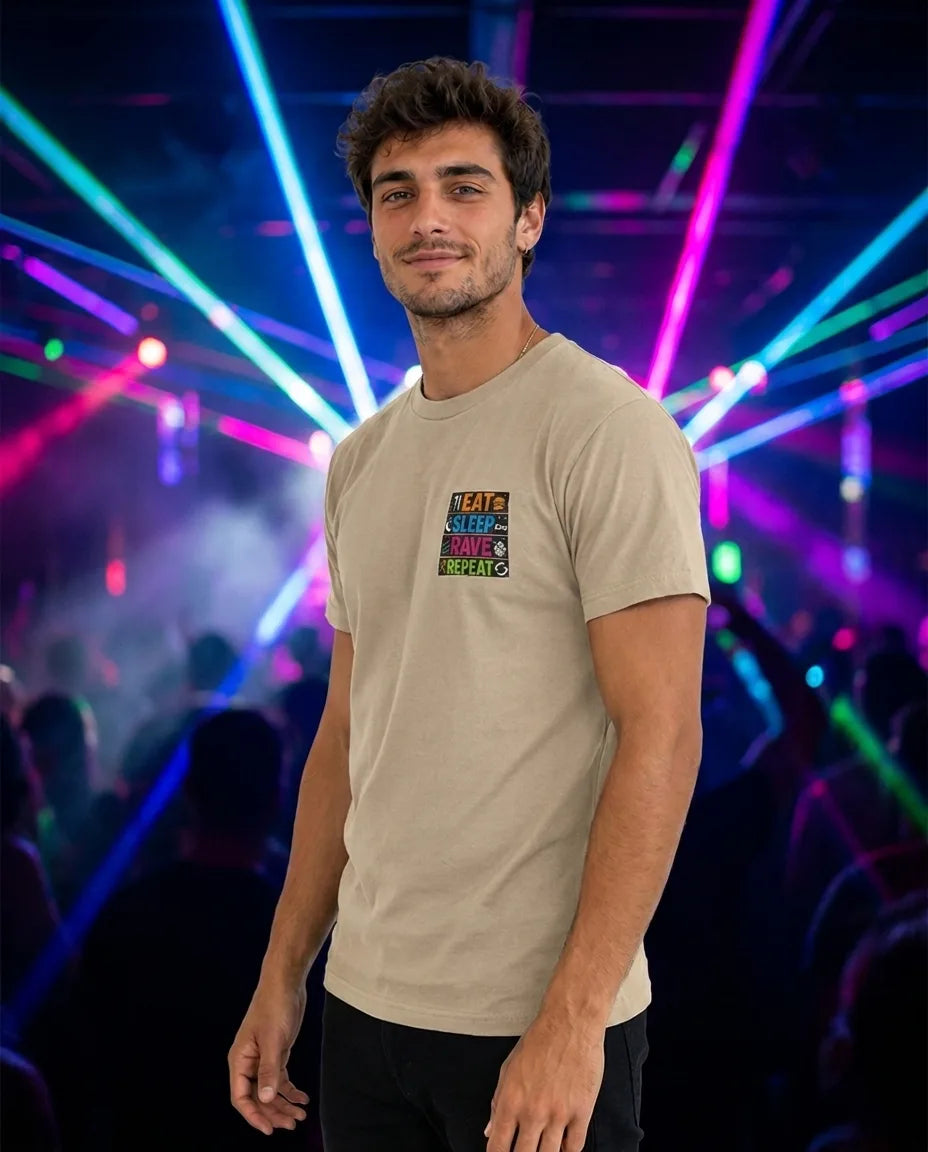 Color: Beige | View: Side | Eat Sleep Rave Repeat Tee