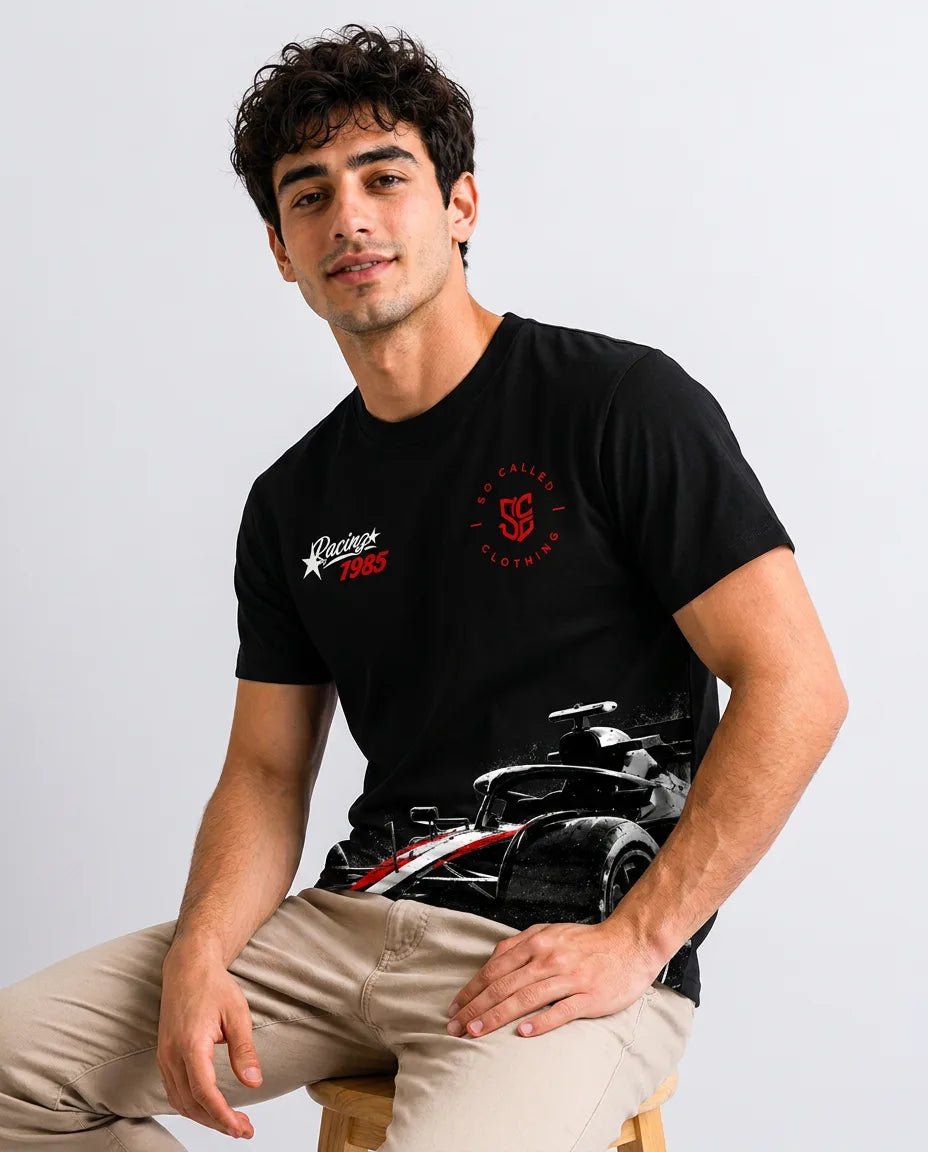 Color: Black | View: Model | Racing 1985 Tee