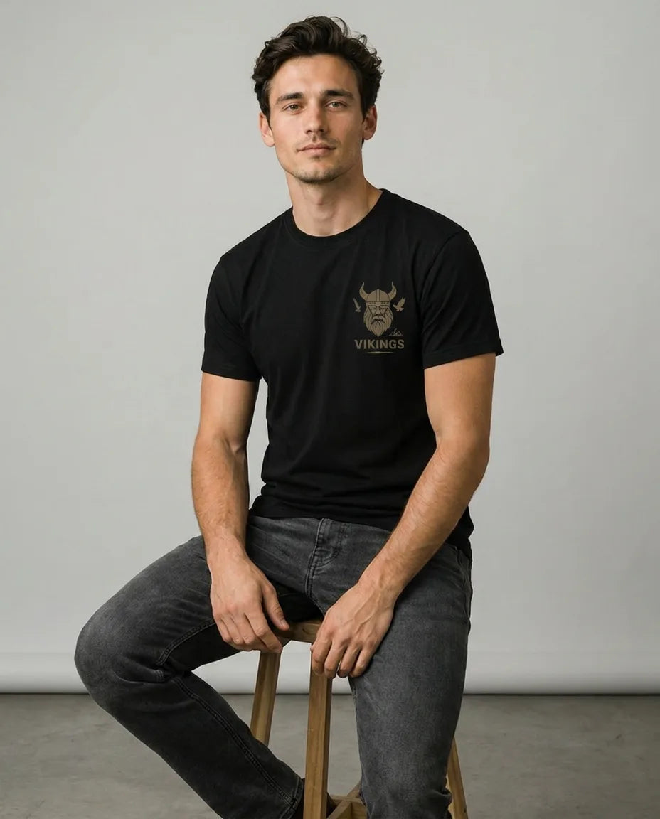 Color: Black | View: Model | Vikings Chest Logo Tee