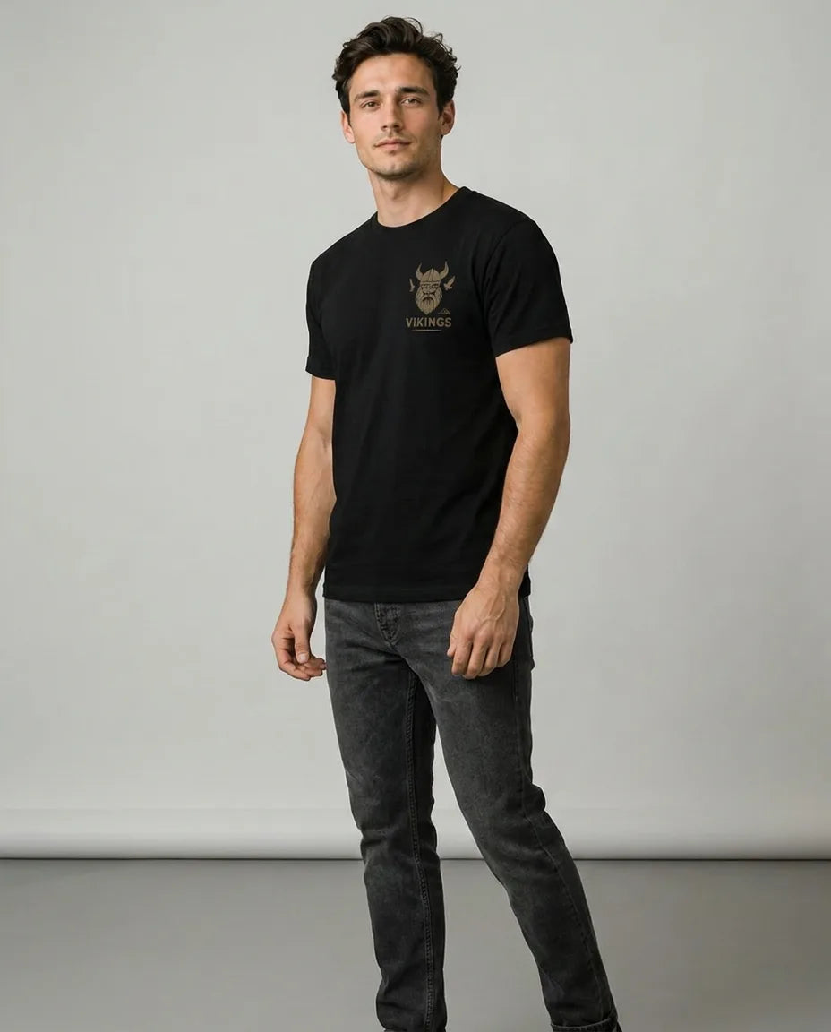 Color: Black | View: Side | Vikings Chest Logo Tee
