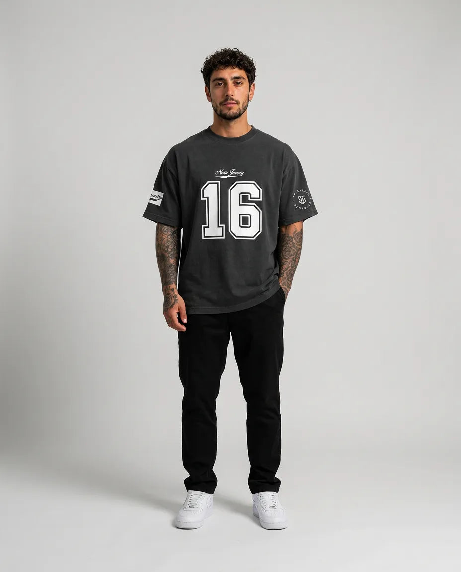 Color: Charcoal | View: Front | Nu Jersey Tee