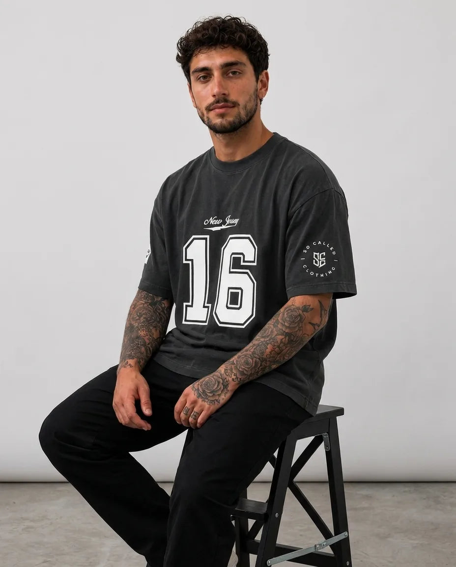 Color: Charcoal | View: Model | Nu Jersey Tee