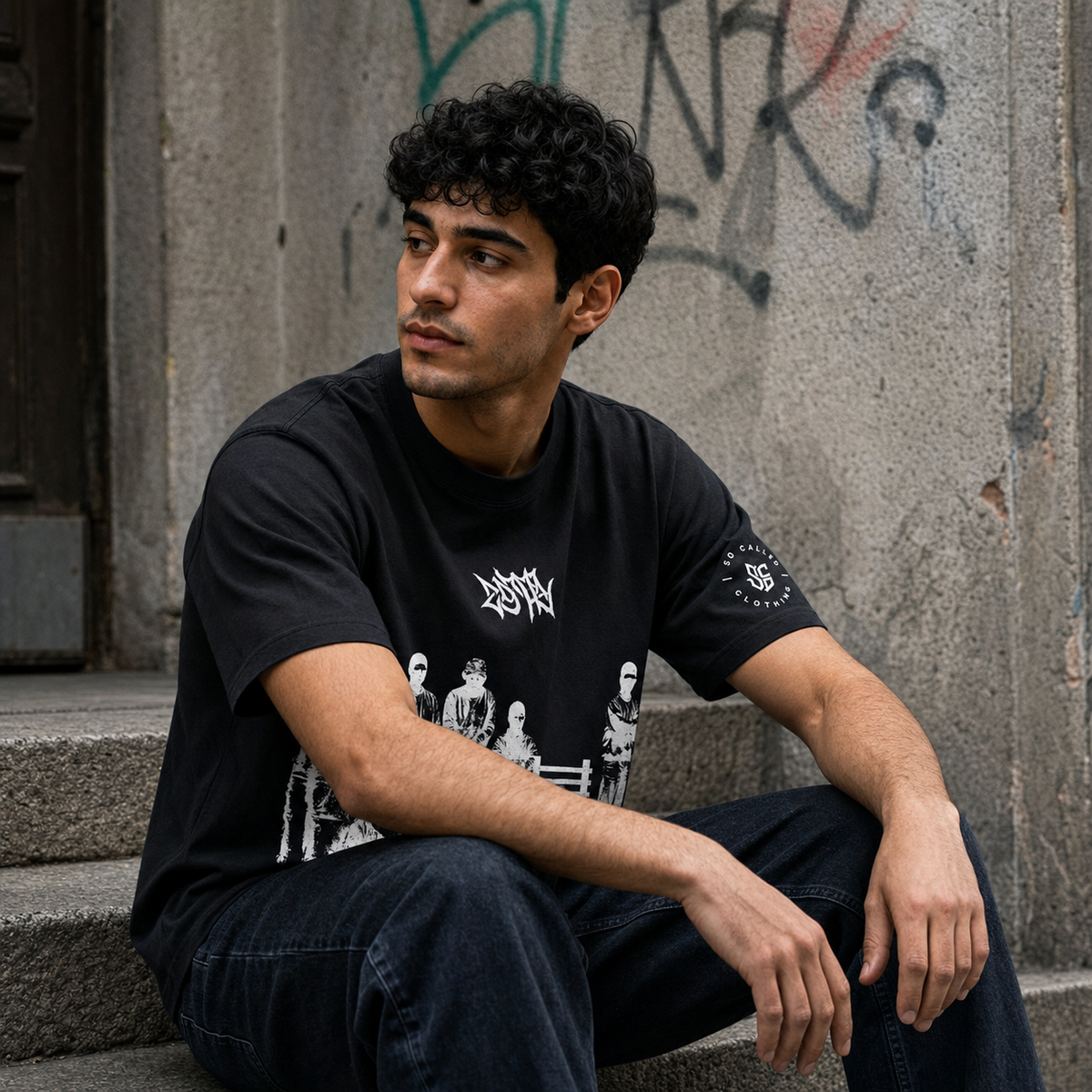Color: Black | View: Seated front | Dutty Red Tee