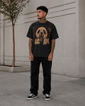 Panda graphic T-shirt in black, front view