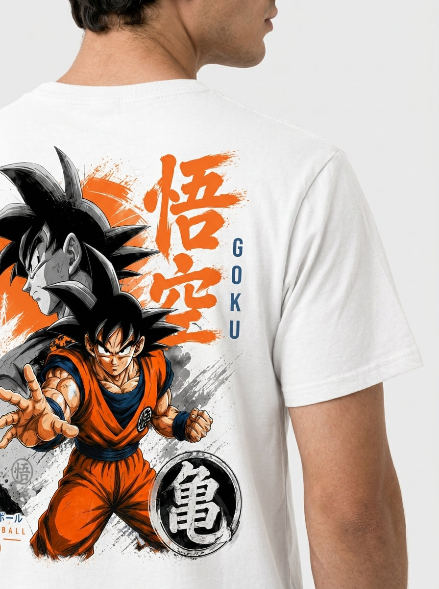 Color: White | View: Detail Close-up | Goku Graphic Tee