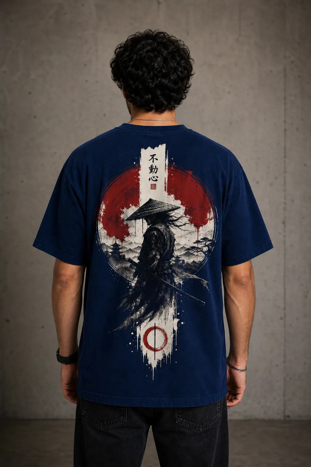 Color: Navy Blue | View: Back | Samurai Design 1 Tee
