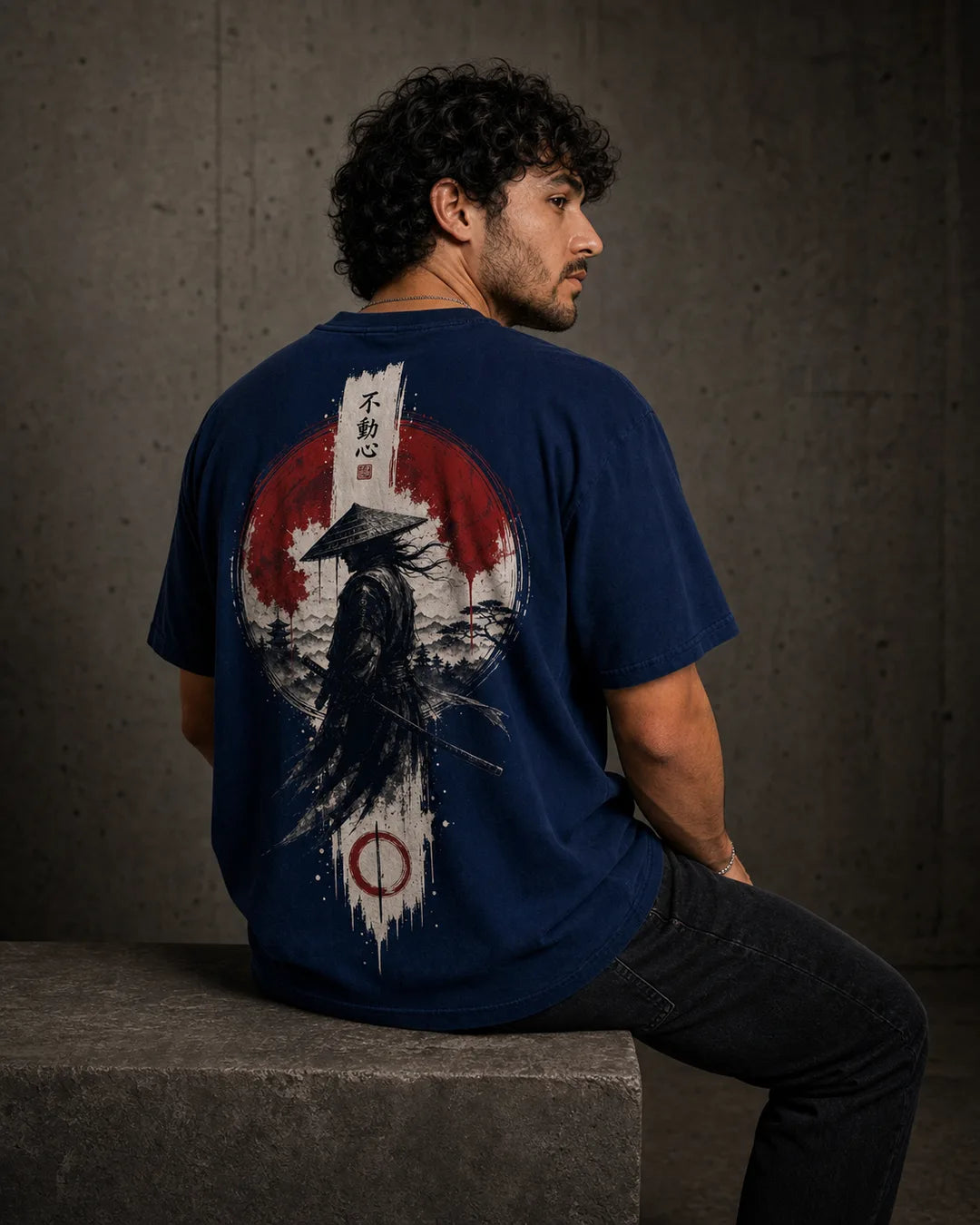 Color: Navy Blue | View: Model | Samurai Design 1 Tee