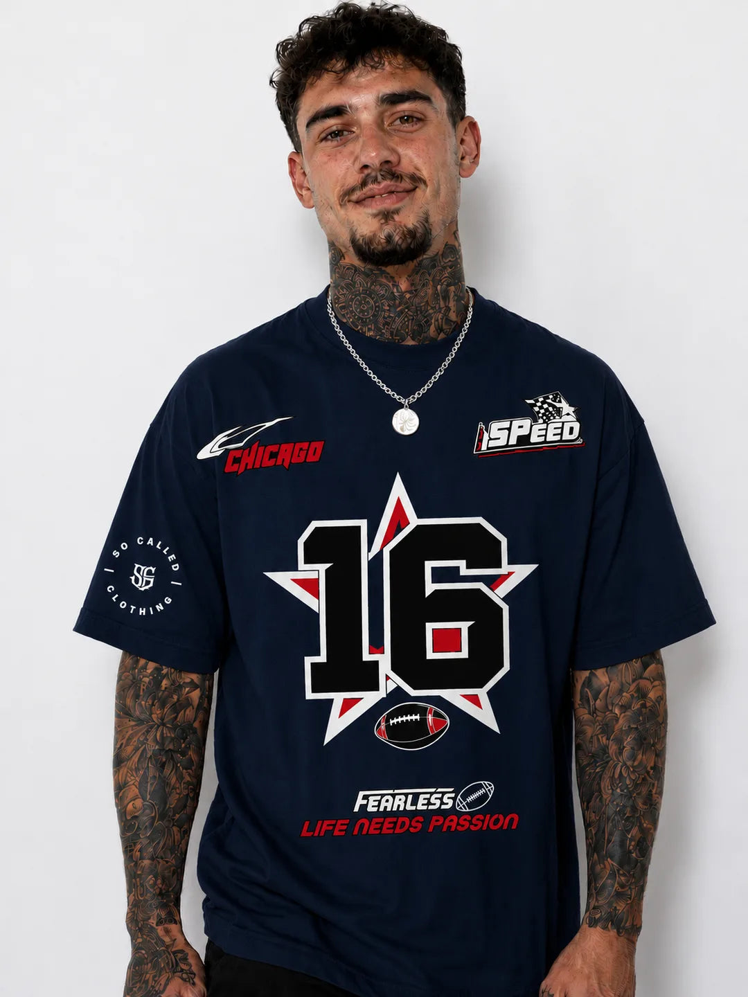 Color: Navy | View: Front | Fearless 16 Tee