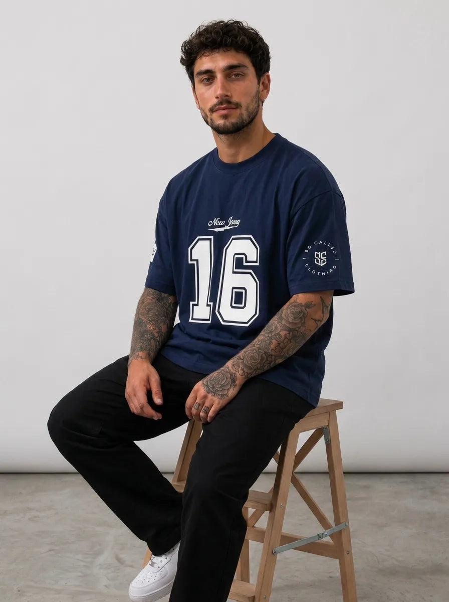 Color: Navy | View: Model | Nu Jersey Tee
