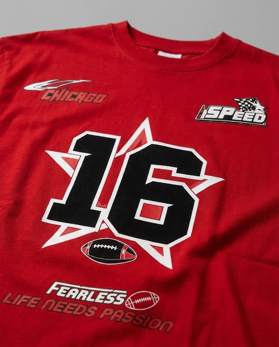 Color: Red | View: Detail | Fearless 16 Tee