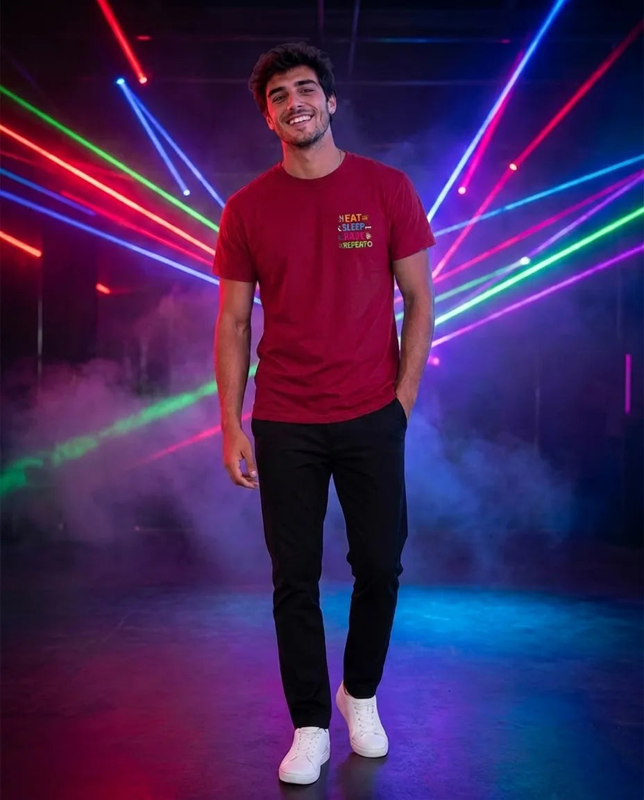 Color: Red | View: Front | Eat Sleep Rave Repeat Tee