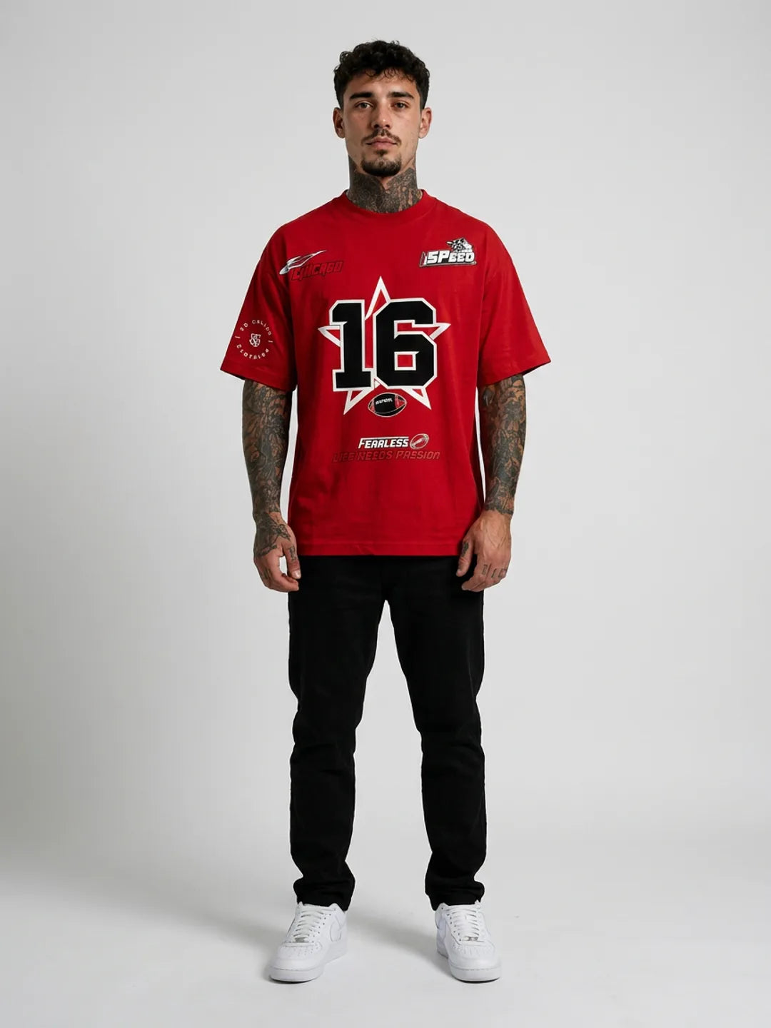 Color: Red | View: Front | Fearless 16 Tee