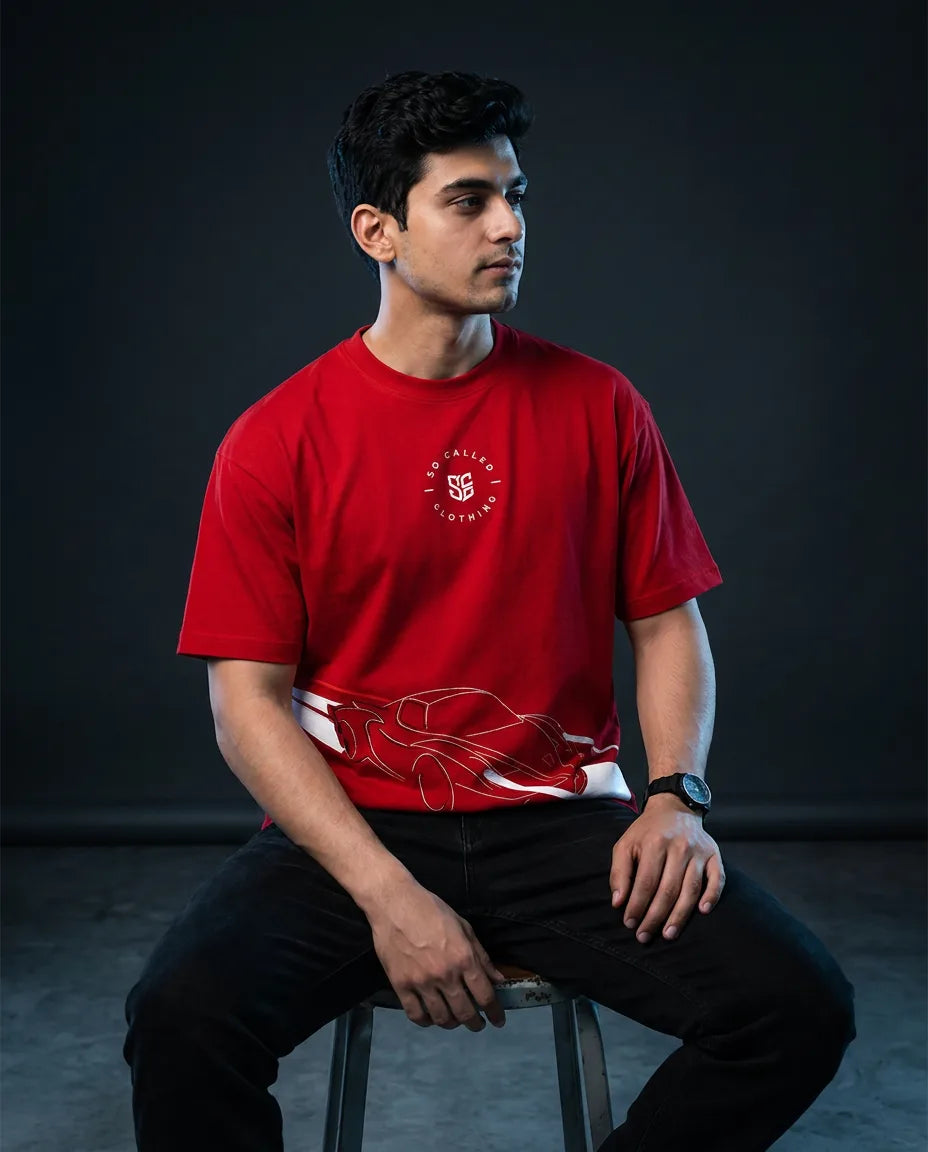 Color: Red | View: Model | SC Racer Tee
