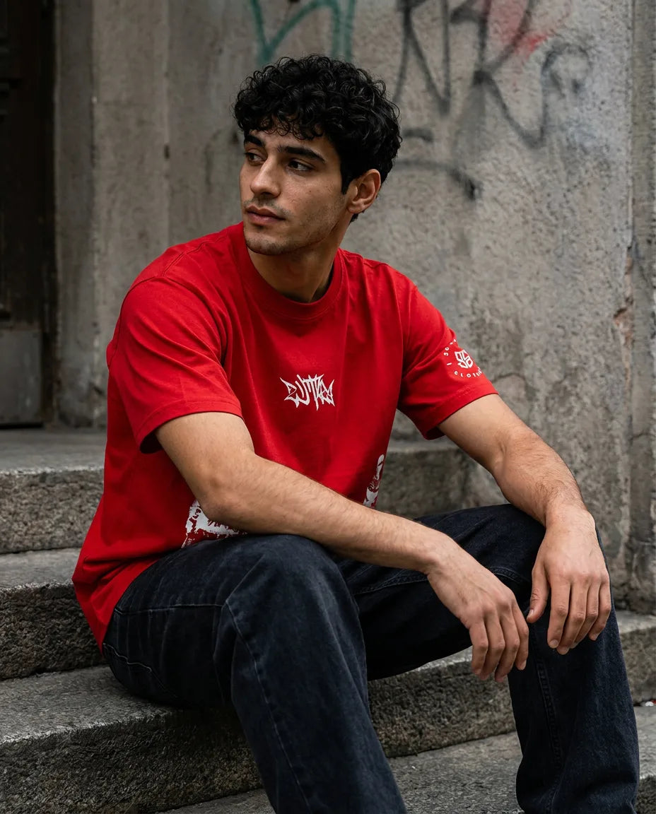 Color: Signal Red | View: Model | Dutty Red Tee