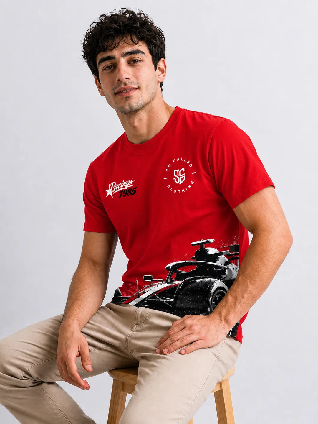Color: Red | View: Model | Racing 1985 Tee