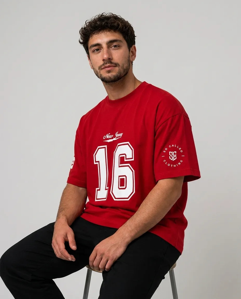 Color: Red | View: Model | Nu Jersey Tee