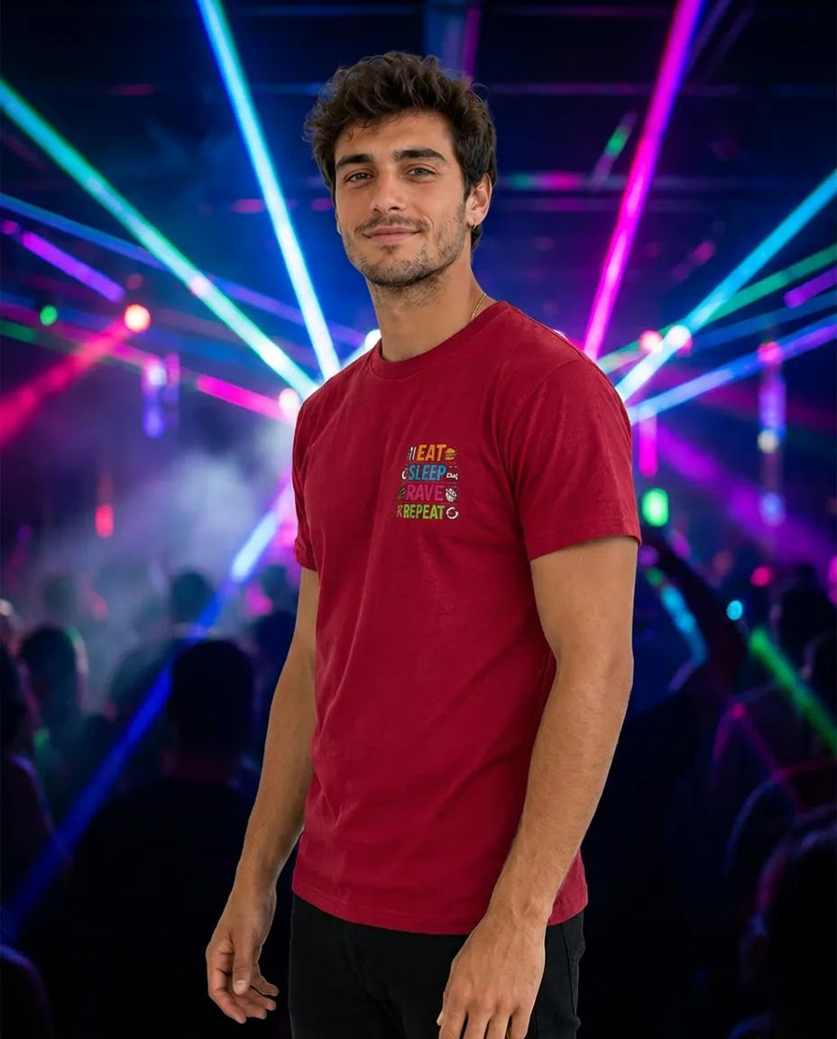 Color: Red | View: Side | Eat Sleep Rave Repeat Tee