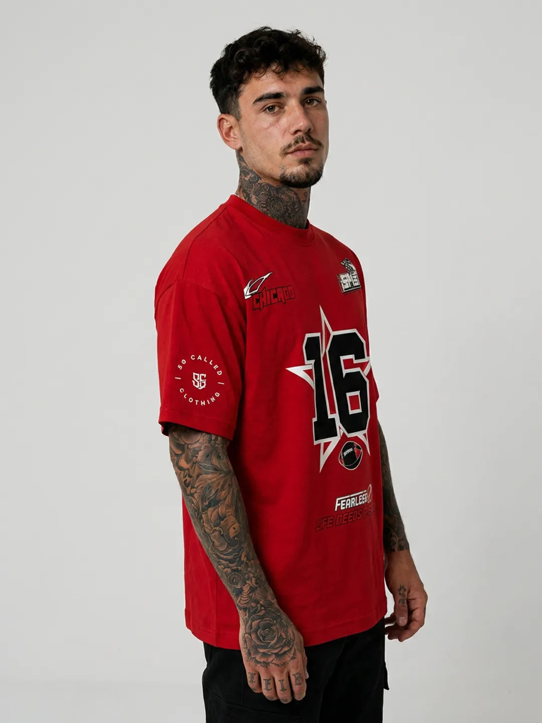 Color: Red | View: Side | Fearless 16 Tee