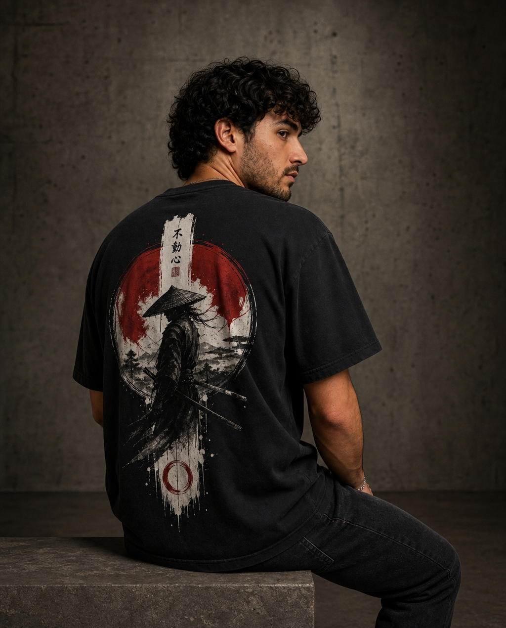 Color: Black | View: Back seated | Samurai Design 1 Tee