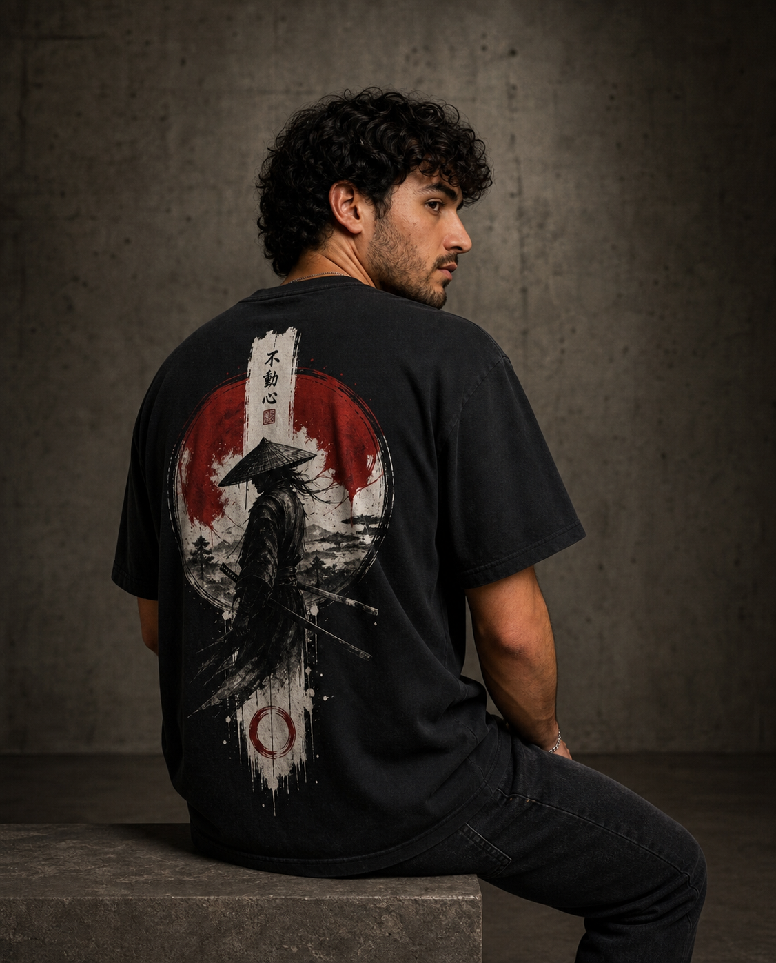 Color: Black | View: Back seated | Samurai Design 1 Tee