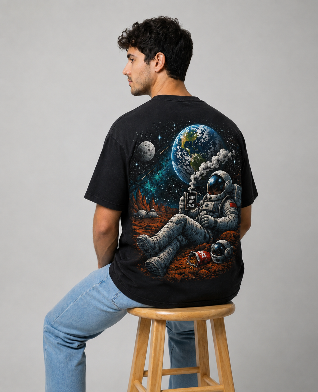 Spaceman Design 1 Tee redesigned seated back view