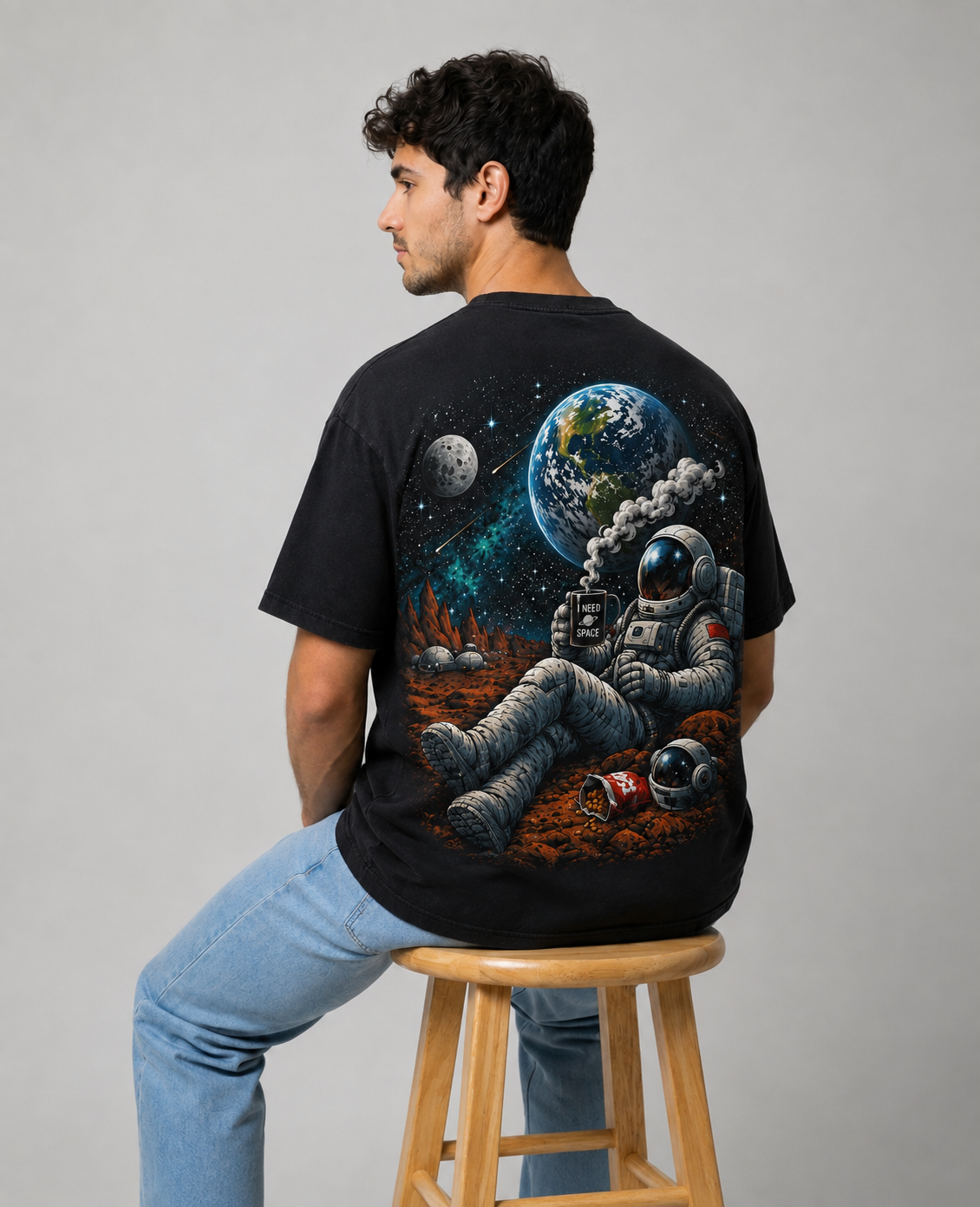 Spaceman Design 1 Tee redesigned seated back view