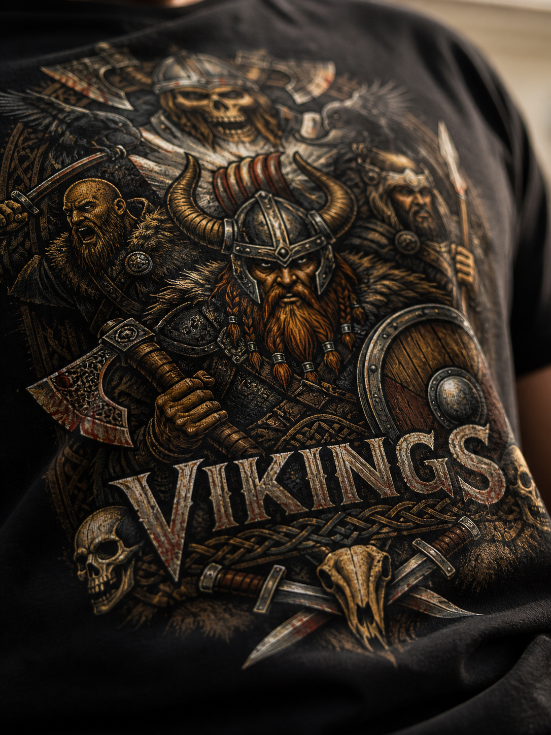 Color: Black | View: Artwork detail | Vikings Battle Tee
