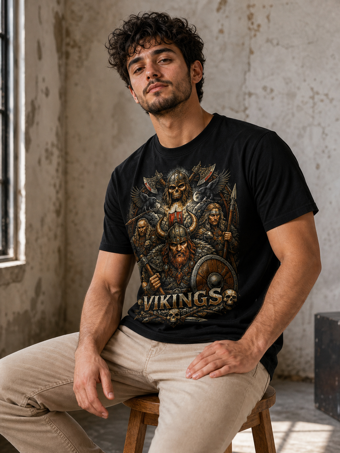 Color: Black | View: Seated front | Vikings Battle Tee