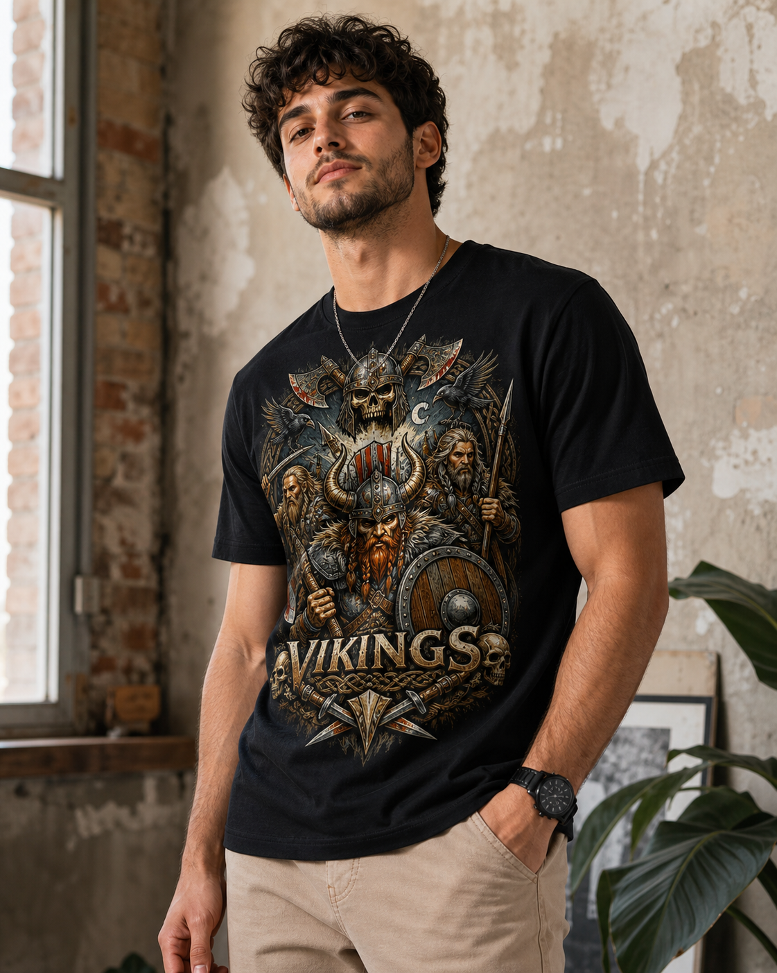 Color: Black | View: Three-quarter | Vikings Battle Tee