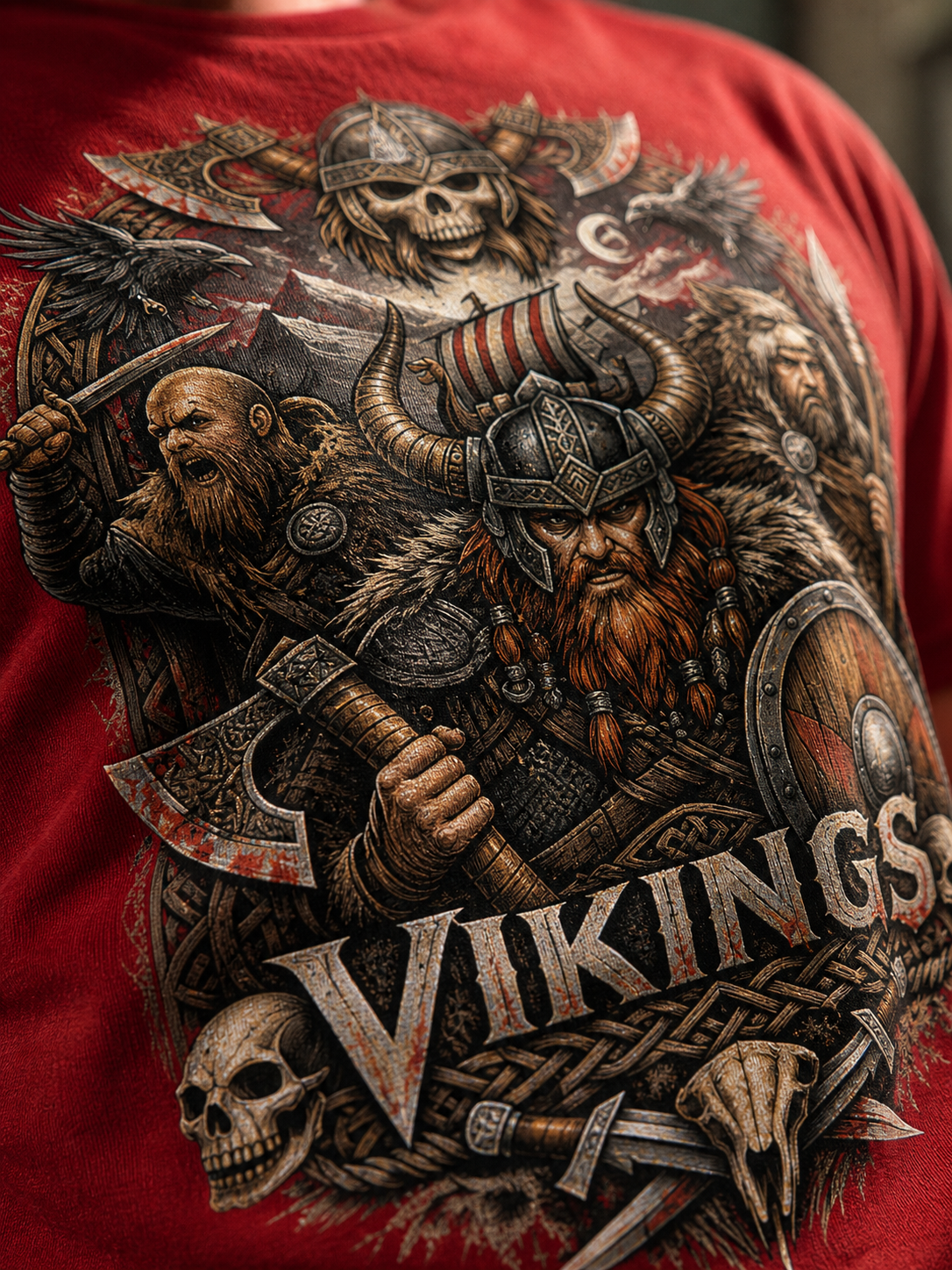 Color: Red | View: Artwork detail | Vikings Battle Tee