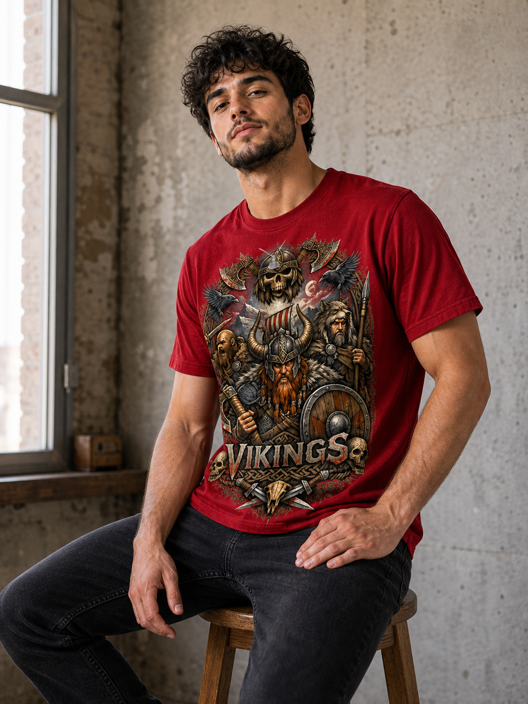 Color: Red | View: Seated front | Vikings Battle Tee