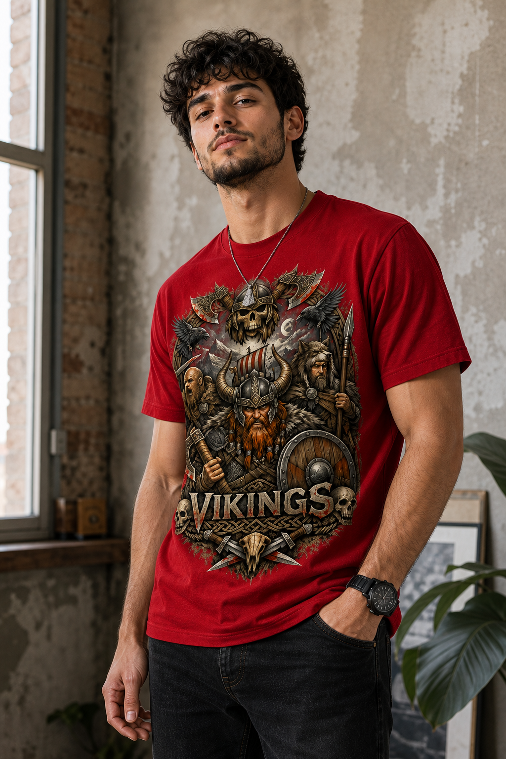 Color: Red | View: Three-quarter | Vikings Battle Tee
