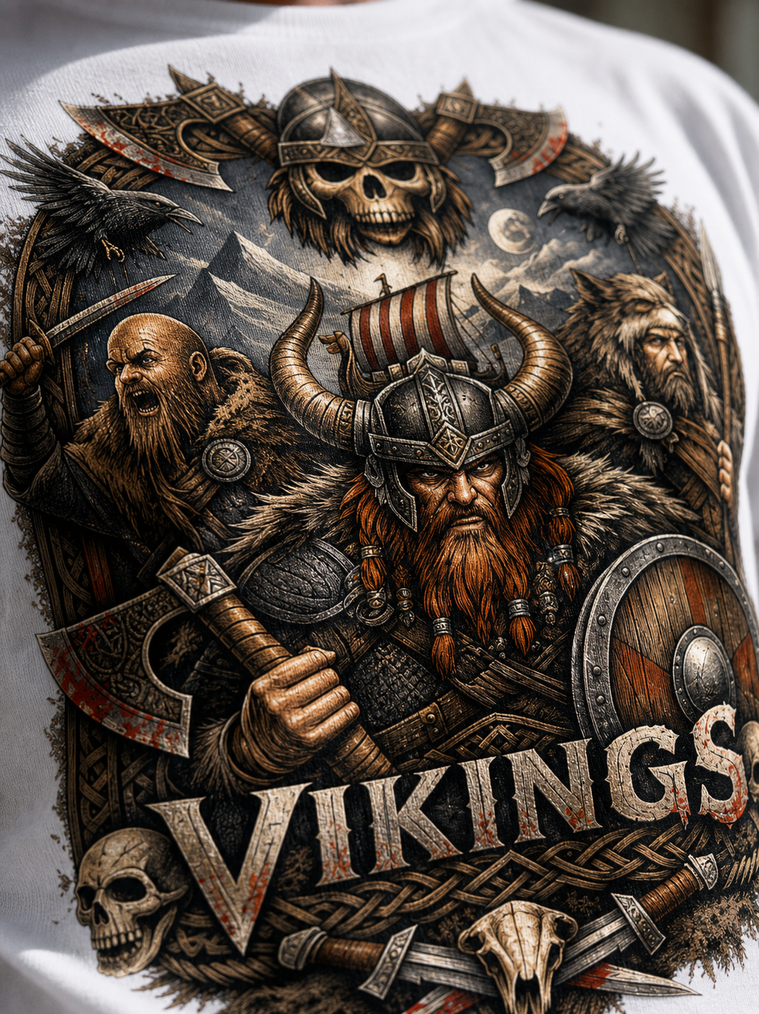Color: White | View: Artwork detail | Vikings Battle Tee