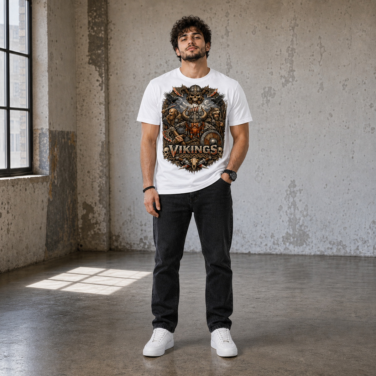 Color: White | View: Full body | Vikings Battle Tee