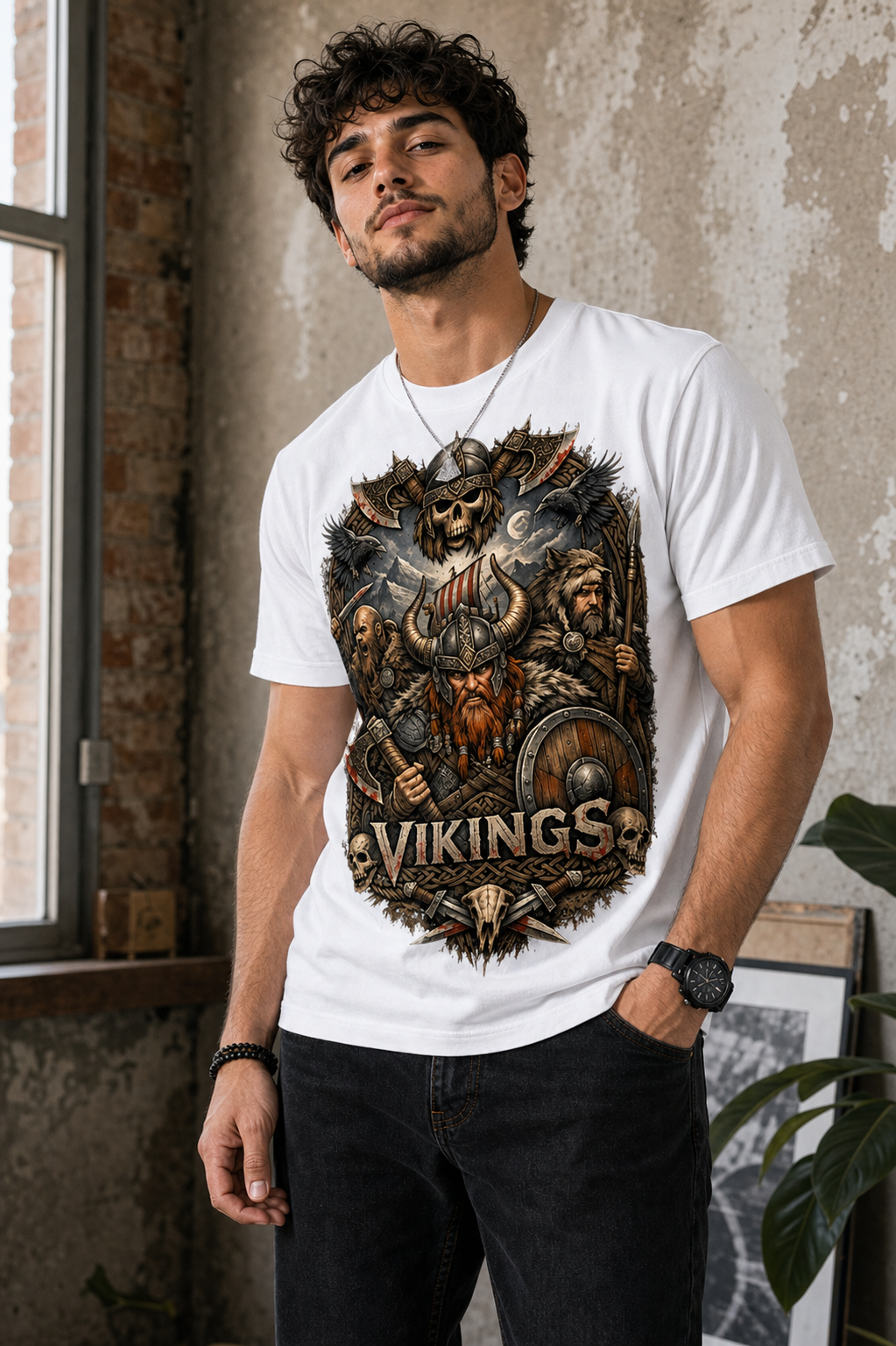 Color: White | View: Three-quarter | Vikings Battle Tee