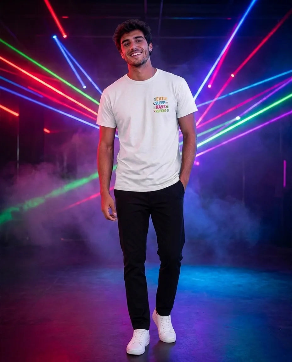 Color: White | View: Front | Eat Sleep Rave Repeat Tee