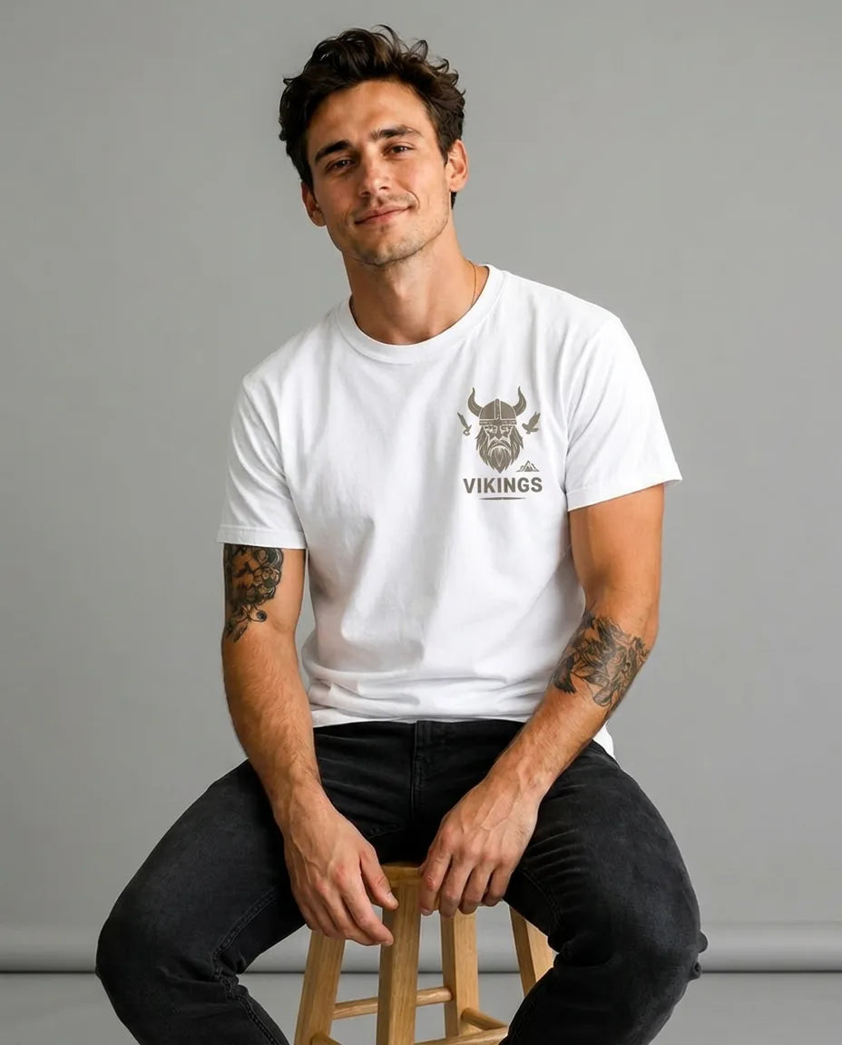 Color: White | View: Model | Vikings Chest Logo Tee