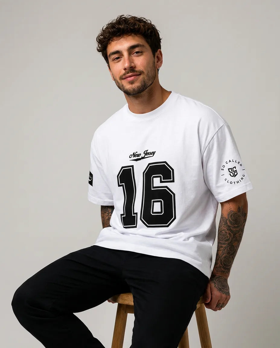 Color: White | View: Model | Nu Jersey Tee