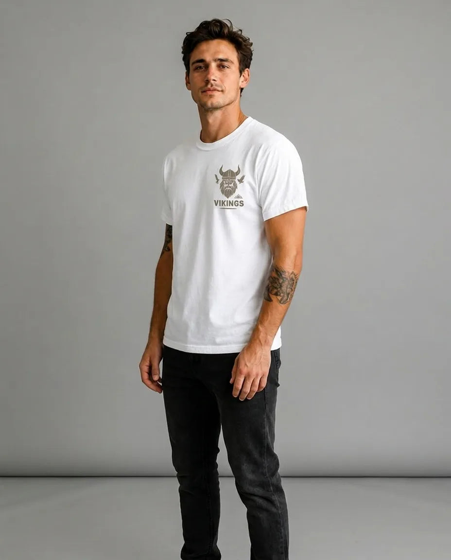 Color: White | View: Side | Vikings Chest Logo Tee