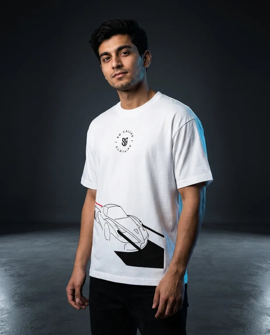 Color: White | View: Side | SC Racer Tee
